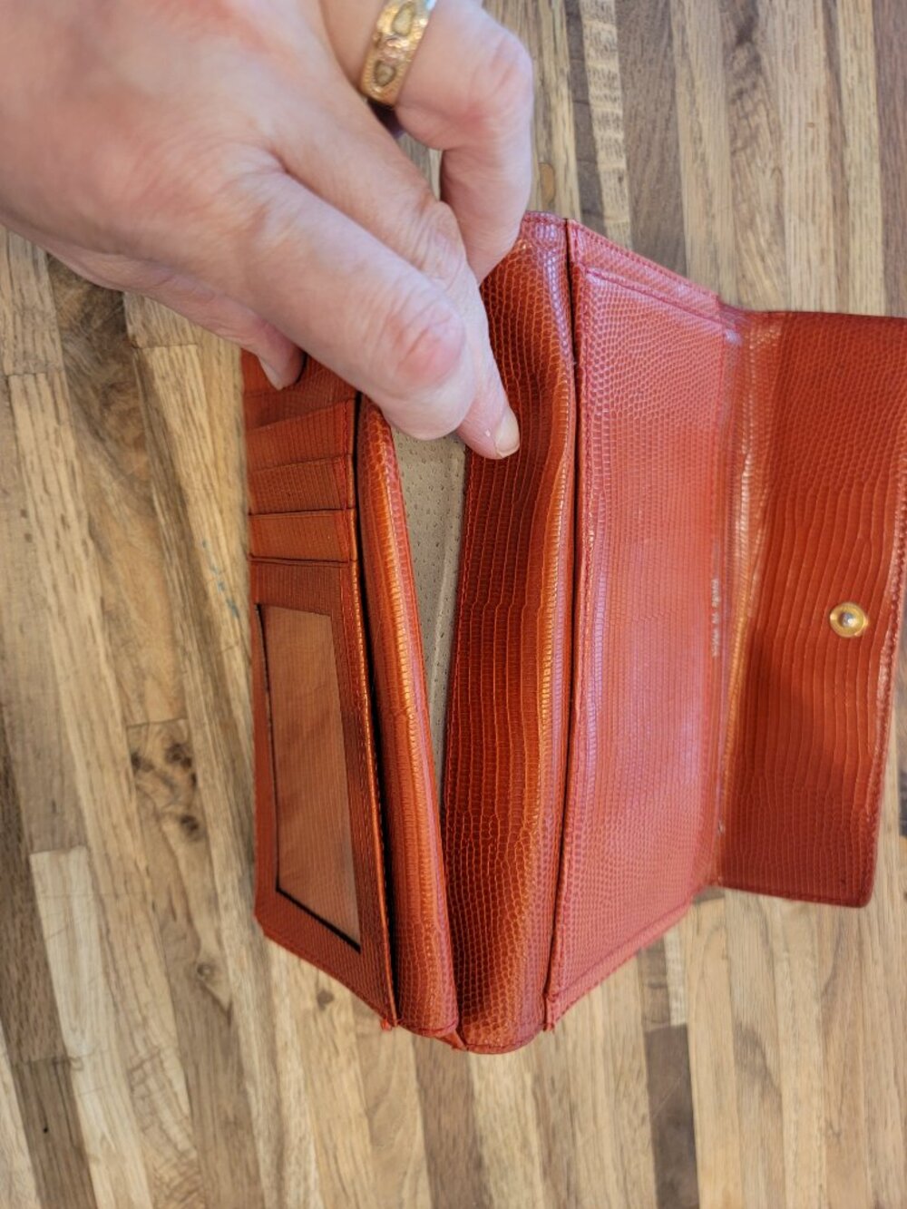 Vintage Kate Spade Burnt Orange Snake Embossed Long Leather Tri Fold Wallet - Picture 4 of 15